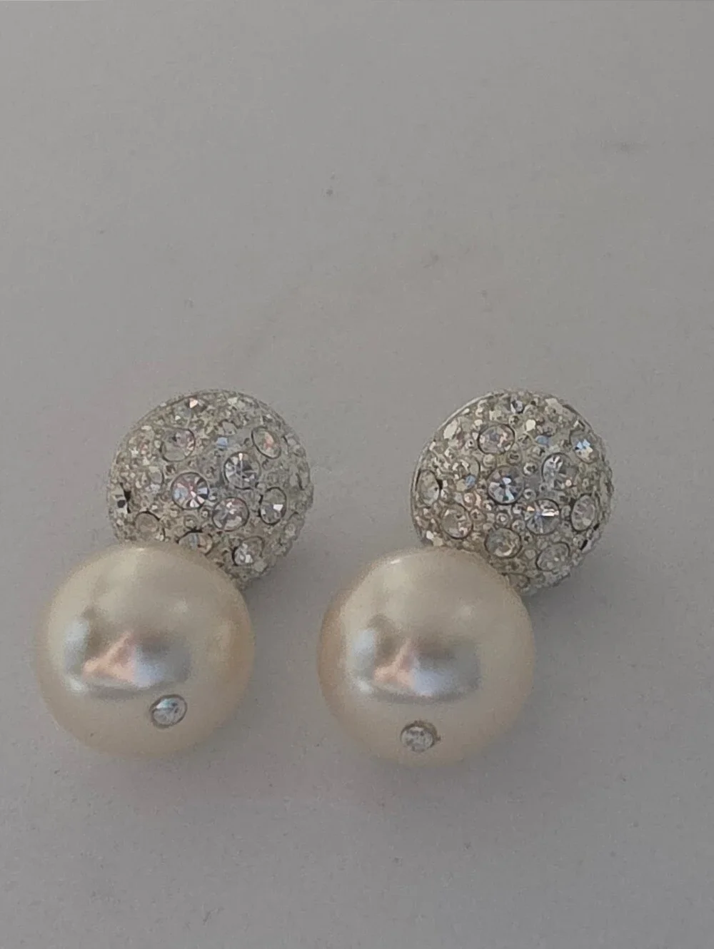 Champagne Pearl and Crystal Drop Stud Earrings
